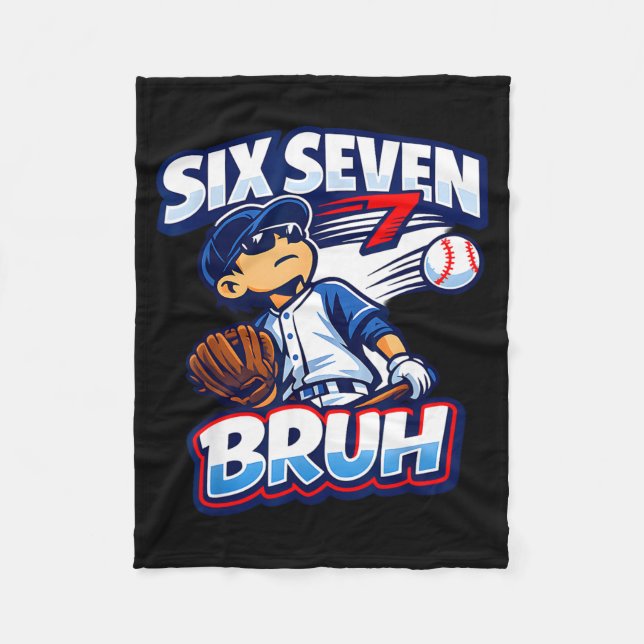 Six Seven Bruh Baseball  Fleece Blanket (Front)