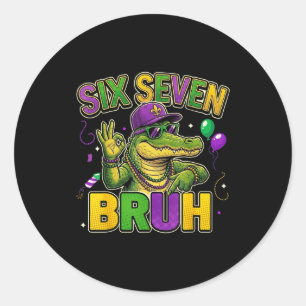 Six seven bruh boys kids mardi gras alligator mard classic round sticker