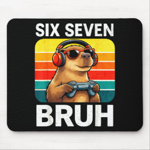 Six Seven Bruh Capybara Retro Vintage Funny 67 Mem Mouse Pad