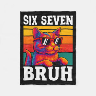 Six Seven Bruh Cat Retro Vintage Funny 67 Meme Men Fleece Blanket