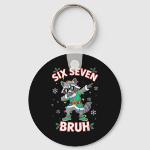 Six Seven Bruh Dabbing Raccoon Funny Christmas 6 7 Key Ring
