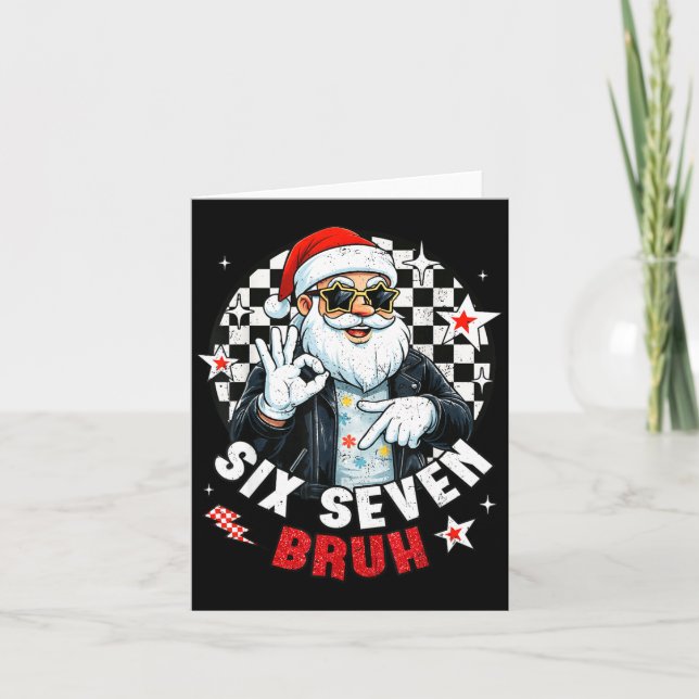 Six Seven Bruh Funny Chequered Cool Santa Claus Ro Card (Front)