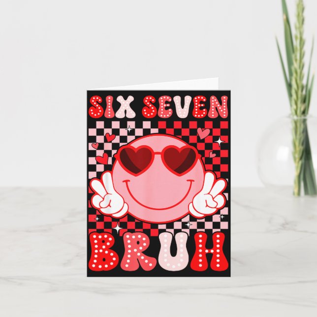 Six Seven Bruh Groovy Smile Face Sungles Valentine Card (Front)
