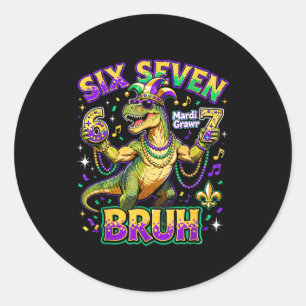 Six Seven Bruh Mardi Gras 67 Alligator Meme Classic Round Sticker