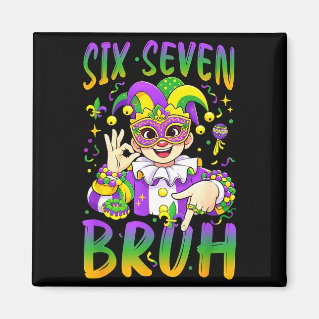 Six Seven Bruh Mardi Gras Leprechaun Jester Hat Fl Magnet (Front)