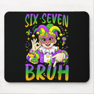 Six Seven Bruh Mardi Gras Leprechaun Jester Hat Fl Mouse Pad