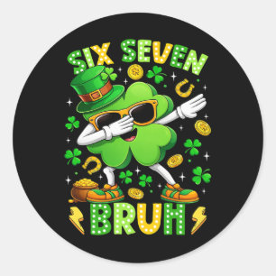 Six Seven Bruh Meme 67 Dabbing Shamrock St Patrick Classic Round Sticker