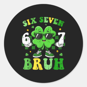Six seven bruh meme 67 dabbing shamrock st patrick classic round sticker