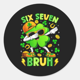Six Seven Bruh Meme 67 Dabbing Shamrock St Patrick Classic Round Sticker