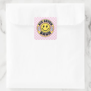 Six Seven Bruh Sticker, Groovy Retro Smile Face P Square Sticker