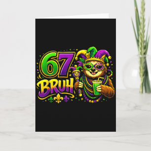 Six Seven Bruh Tee 67 Mardi Gras Party Sloth Boys  Card