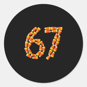 Six Seven Candy Corn Sweet Halloween Number 67 Des Classic Round Sticker