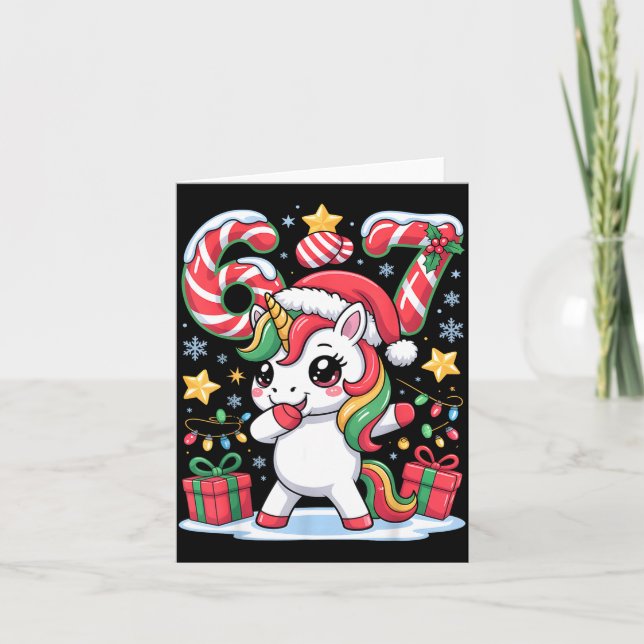 Six Seven Christmas Unicorn Meme Funny Cute Holida Card (Front)
