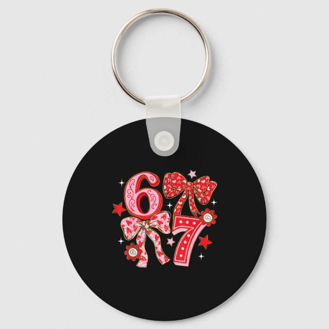 Six Seven Coquette Girl Bow Cool Meme 67 Valentine Key Ring (Front)