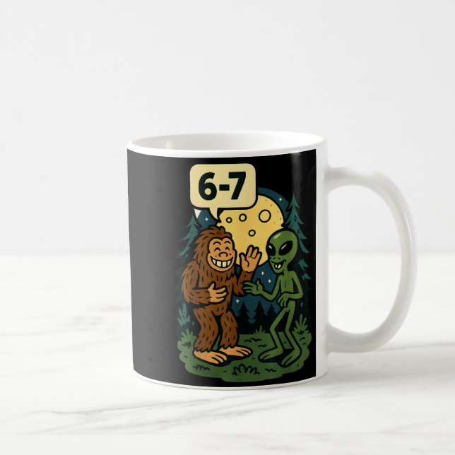 Six Seven Funny Bigfoot And Alien 67 Viral Meme Sa Coffee Mug (Right)
