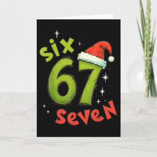 Six Seven Funny Christmas Meme Green Red Holiday Card