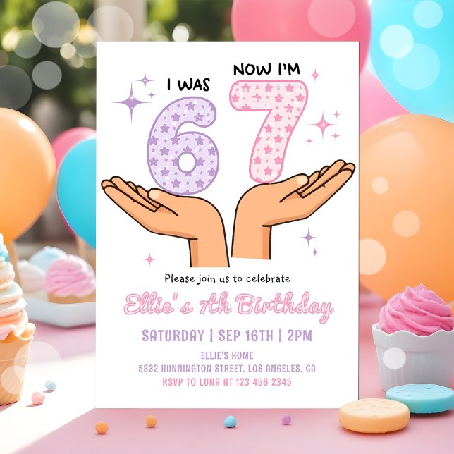 Six Seven Girl Birthday Invitation (Creator Uploaded)