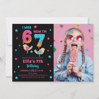 Six Seven Girl Birthday Photo Invitation