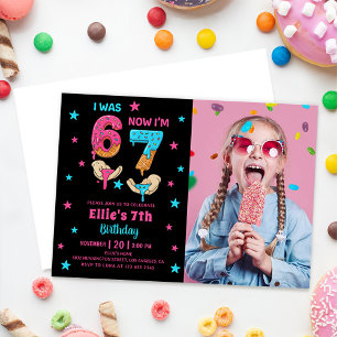 Six Seven Girl Birthday Photo Invitation