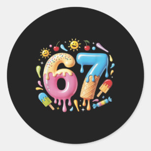 Six Seven Ice Cream Drip Cool Meme 67 Funny Number Classic Round Sticker