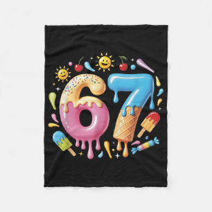 Six Seven Ice Cream Drip Cool Meme 67 Funny Number Fleece Blanket