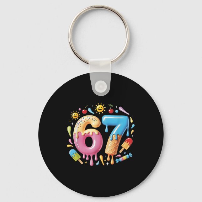 Six Seven Ice Cream Drip Cool Meme 67 Funny Number Key Ring (Front)
