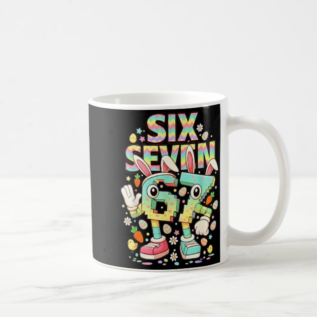 Six seven meme 67 brainrot funny easter bunny men coffee mug (Right)