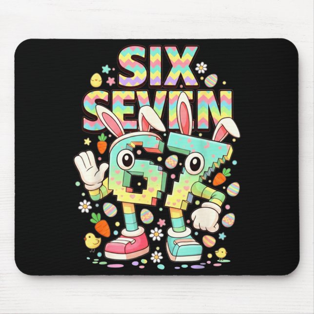 Six seven meme 67 brainrot funny easter bunny men mouse pad (Front)