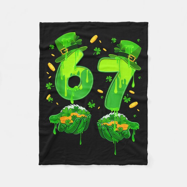 Six seven meme 67 st patrick's day shamrock fleece blanket (Front)