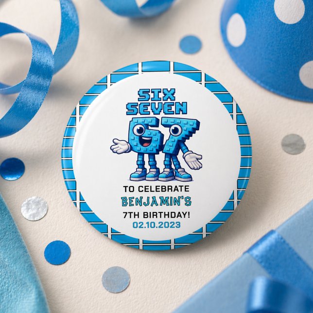 Six Seven Meme 7th Birthday | Funny Trendy 3 Cm Round Badge (Six Seven Meme 7th Birthday | Funny Trendy button)