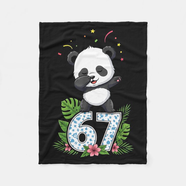 Six Seven Meme Dabbing Baby Panda 67 Funny Gen Z A Fleece Blanket (Front)