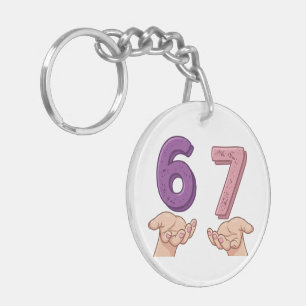 Six Seven Pink Purple Brain Rot Key Ring