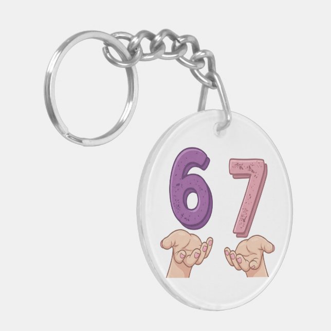 Six Seven Pink Purple Brain Rot Key Ring (Front Left)