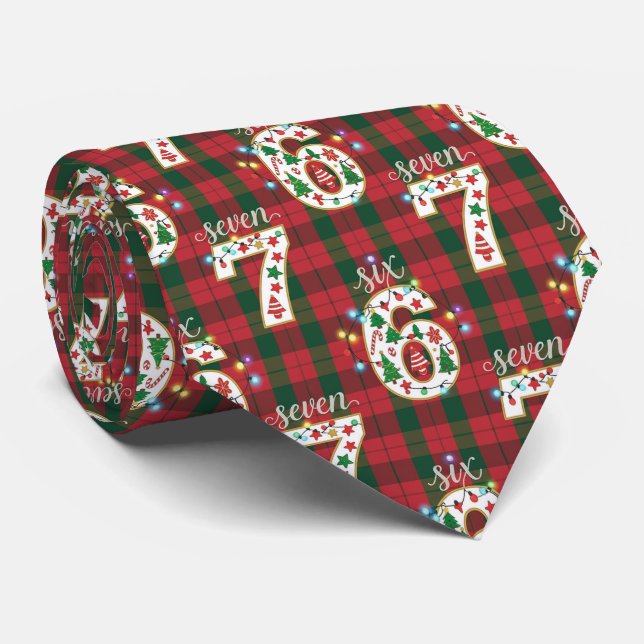 Six Seven Plaid Funny Xmas Lights 67 Christmas Tie (Rolled)