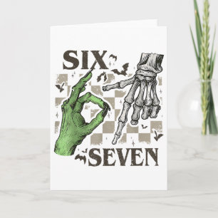 Six Seven Skeleton Hand Sign Meme Halloween Women  Card