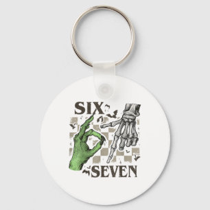 Six Seven Skeleton Hand Sign Meme Halloween Women Key Ring