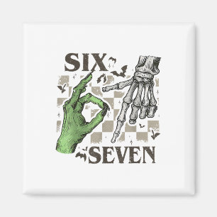 Six Seven Skeleton Hand Sign Meme Halloween Women  Magnet