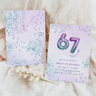 Six Seven trend Purple Kids 7th Birthday Invitation