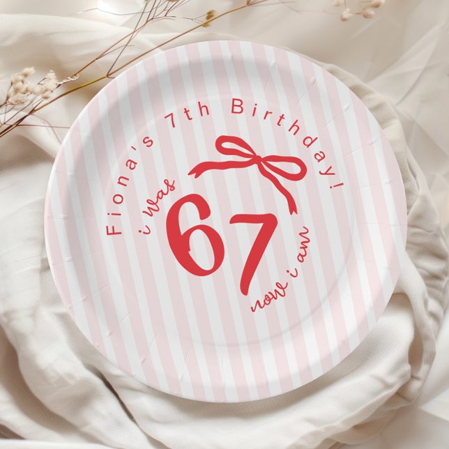 Six Seven Trendy Red Bow Coquette 7th Birthday Paper Plate (Creator Uploaded)