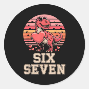 Six Seven Valentine’s Day Dinosaur T-rex For Kids  Classic Round Sticker