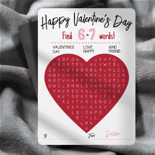 Six Seven Valentine Word Search Heart Exchange Invitation