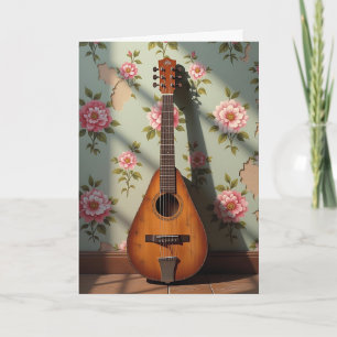 Six-Stringed Dulcimer Vintage Floral Birthday Card