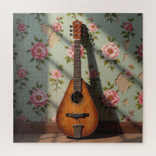 Six-Stringed Dulcimer Vintage Floral Jigsaw Puzzle