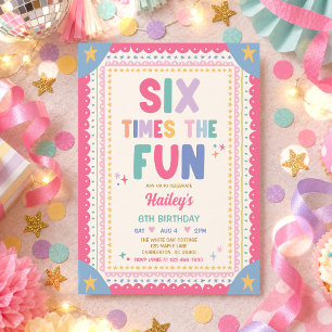 Six Times The Fun Whimsical Girl 6th Birthday Invitation