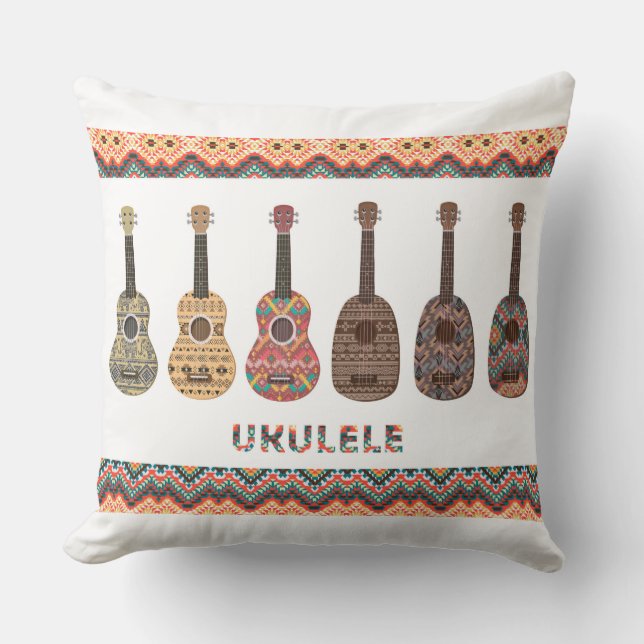 Six Ukulele Pattern Pillow (Front)