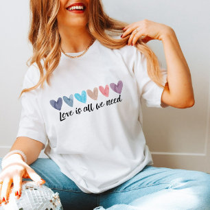 Six Watercolor Cool Hearts with Customisable Text T-Shirt