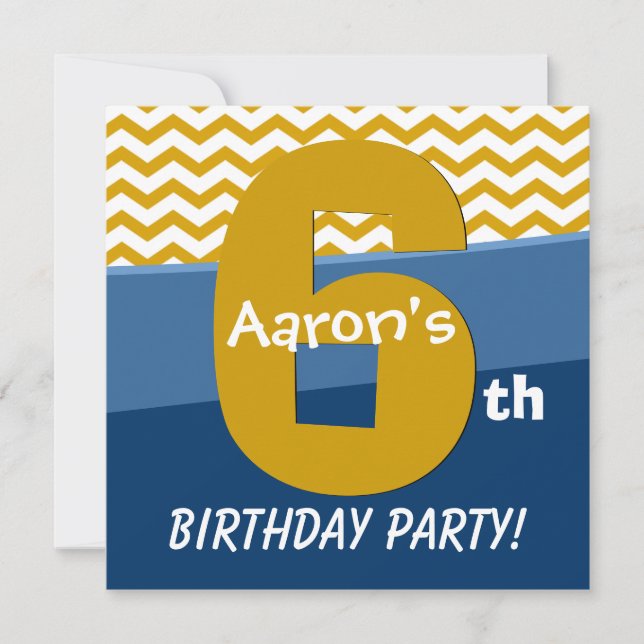 Six Year Old Birthday Gold Pattern For Boy V06E2 Invitation (Front)