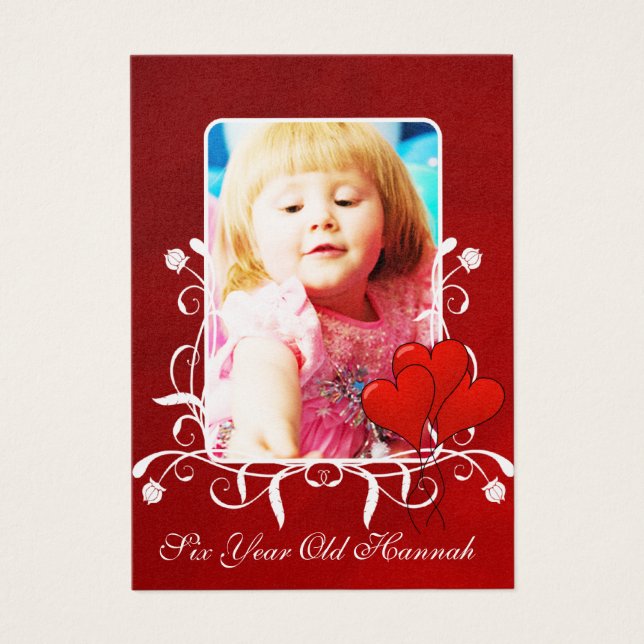Six Year Old  Girls Birthday Photo Card Red Hearts (Front)