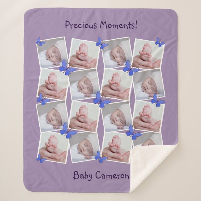 Sixteen Images Collage Precious Moments Purple Sherpa Blanket (Front)
