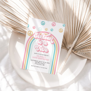 Sixteen is a Vibe Retro Summer Rainbow Invitation